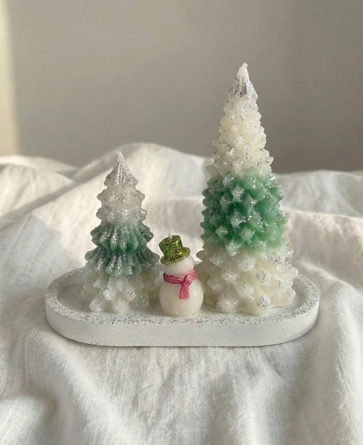 El Yapımı Yılbaşı Çam Ağacı & Kardan Adam Mum Seti