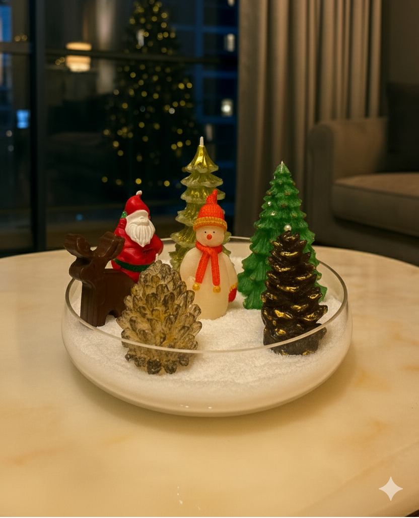 7 Parçalı Lüks Yılbaşı Dekorasyon Seti: Noel Baba, Kardan Adam ve Çam Ağacı Figürleri