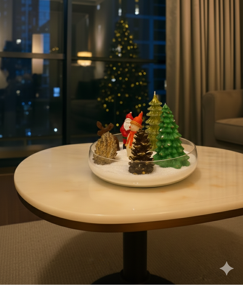 7 Parçalı Lüks Yılbaşı Dekorasyon Seti: Noel Baba, Kardan Adam ve Çam Ağacı Figürleri