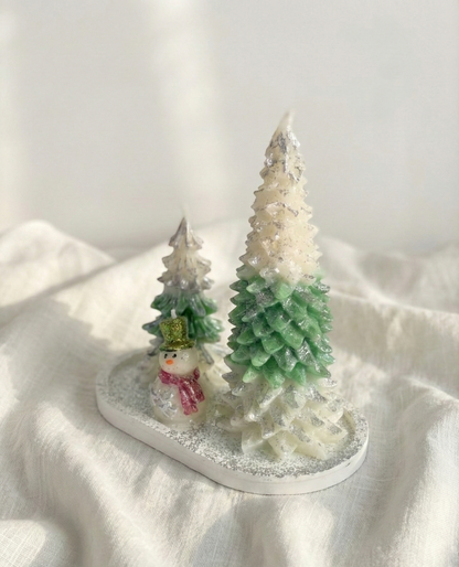 El Yapımı Yılbaşı Çam Ağacı & Kardan Adam Mum Seti