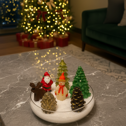 7 Parçalı Lüks Yılbaşı Dekorasyon Seti: Noel Baba, Kardan Adam ve Çam Ağacı Figürleri
