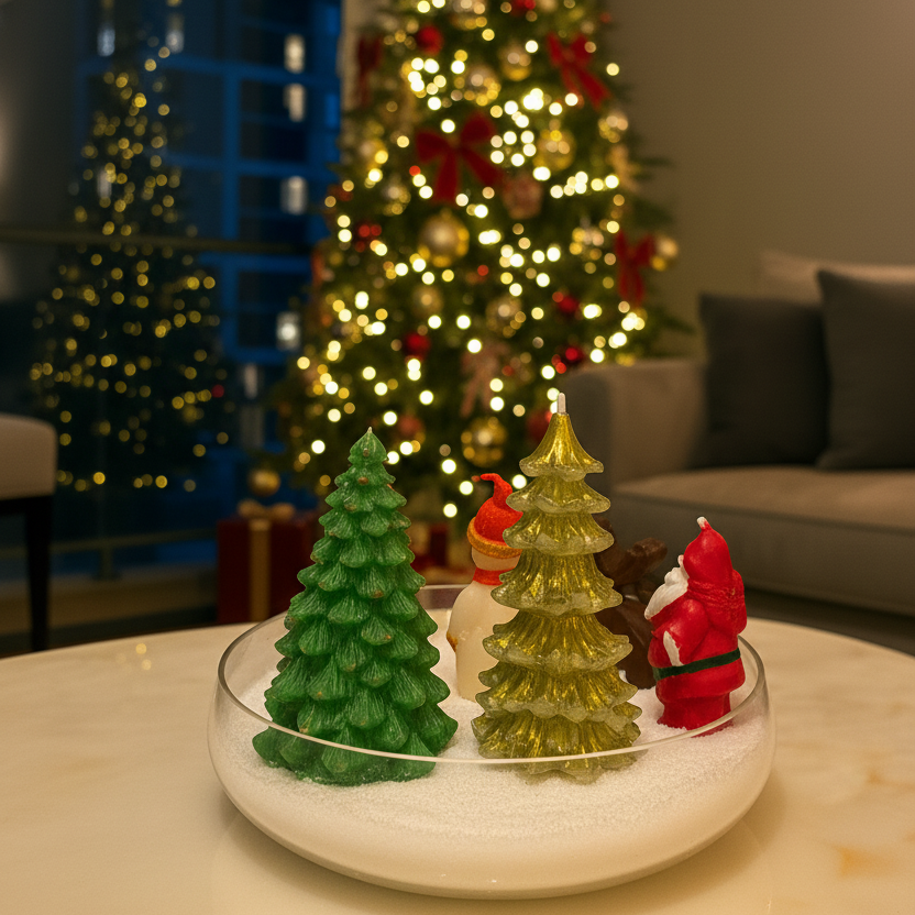 7 Parçalı Lüks Yılbaşı Dekorasyon Seti: Noel Baba, Kardan Adam ve Çam Ağacı Figürleri