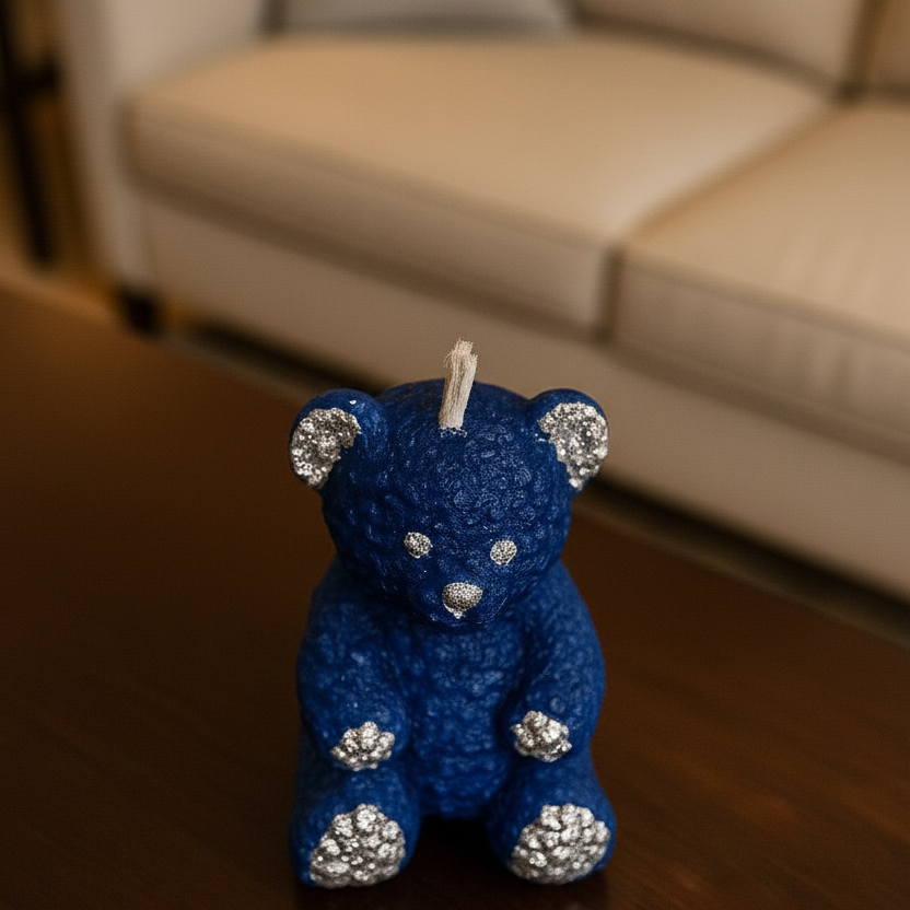 Parıltılı Mavi Ayıcık Dekoratif Mum