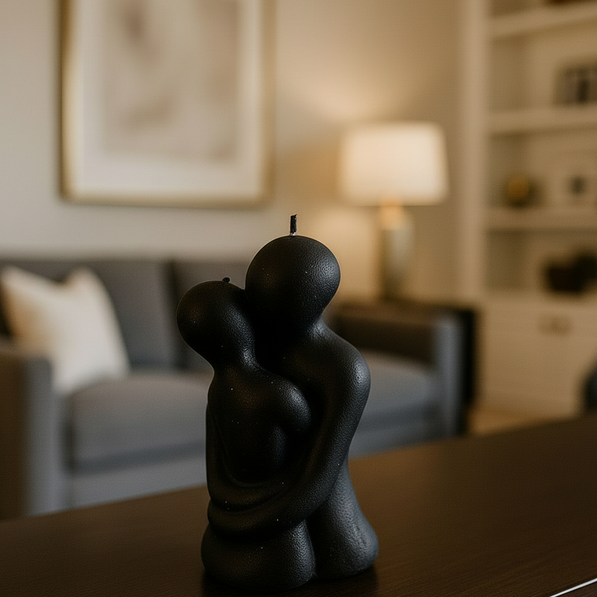 Aşkın Siyah Dokunuşu: Kucaklaşan Figür Dekoratif Mum