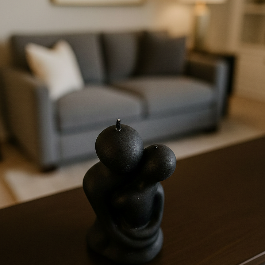 Aşkın Siyah Dokunuşu: Kucaklaşan Figür Dekoratif Mum