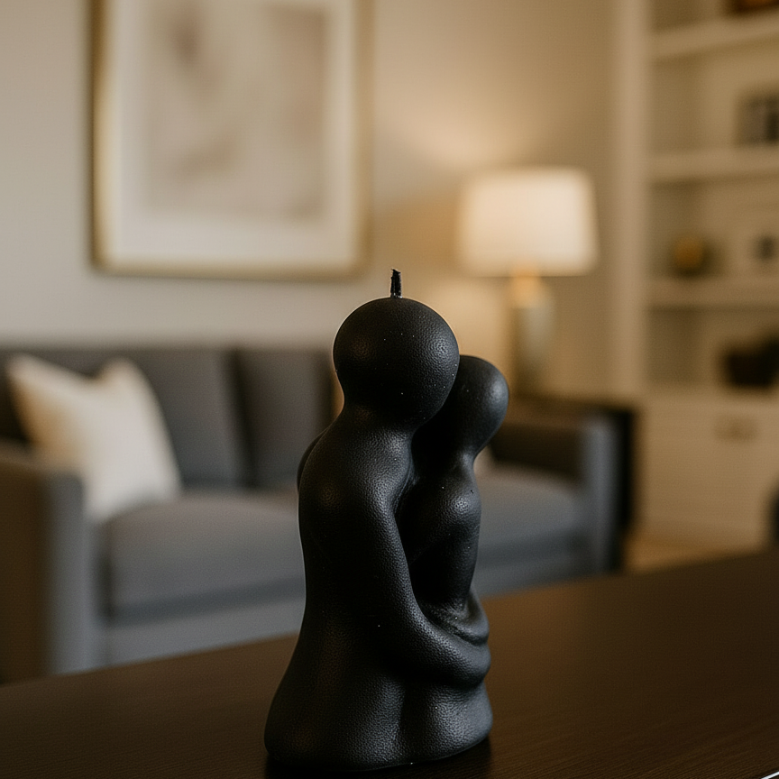 Aşkın Siyah Dokunuşu: Kucaklaşan Figür Dekoratif Mum